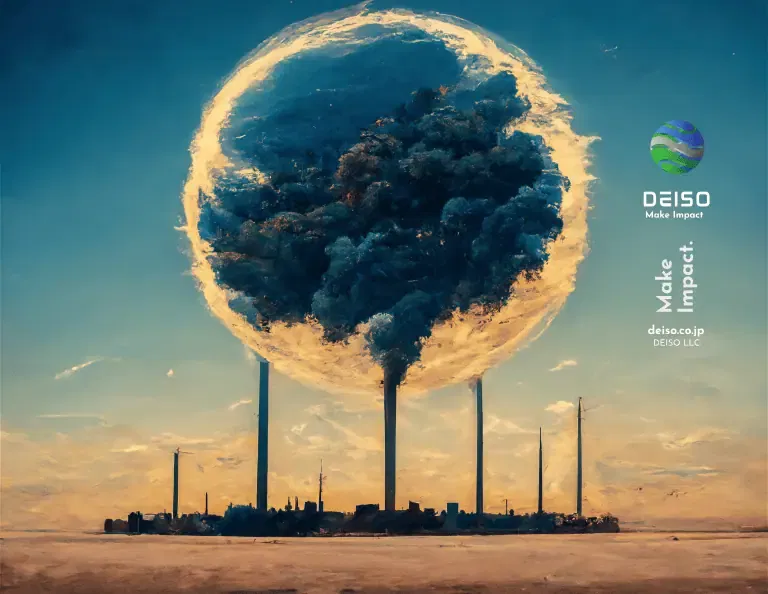 Surreal planet formation above industrial landscape