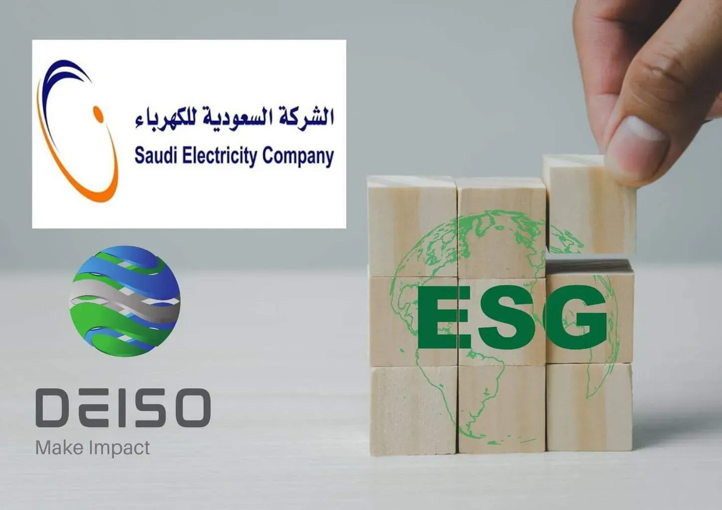 Saudi Electricity, Deiso logos and ESG blocks.