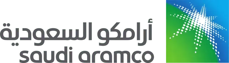 Saudi Aramco logo, Arabic and English text.