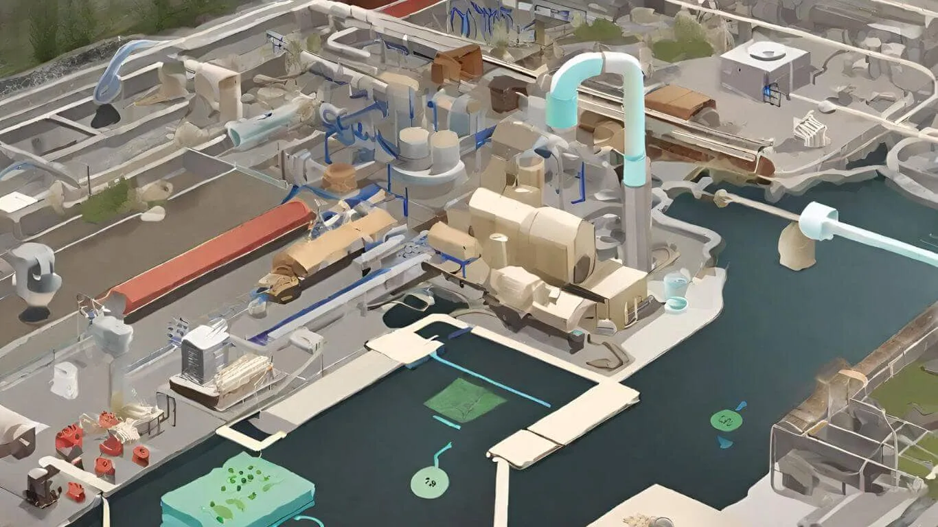 Industrial wastewater treatment plant aerial view