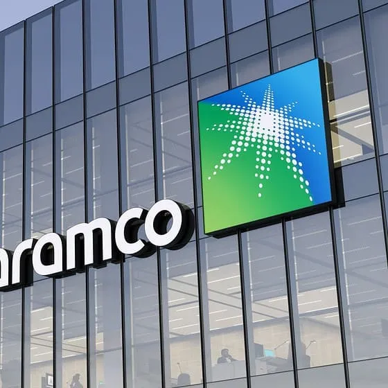 Aramco office building exterior with logo sign