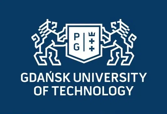 Gdańsk University of Technology logo on blue background.