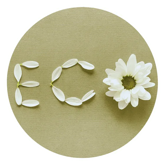 Eco written with white petals and flower
