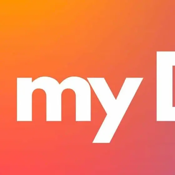 Colorful myDEISO logo on gradient background.