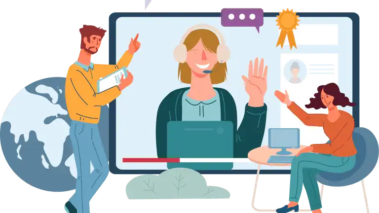 Virtual meeting with diverse team collaboration.