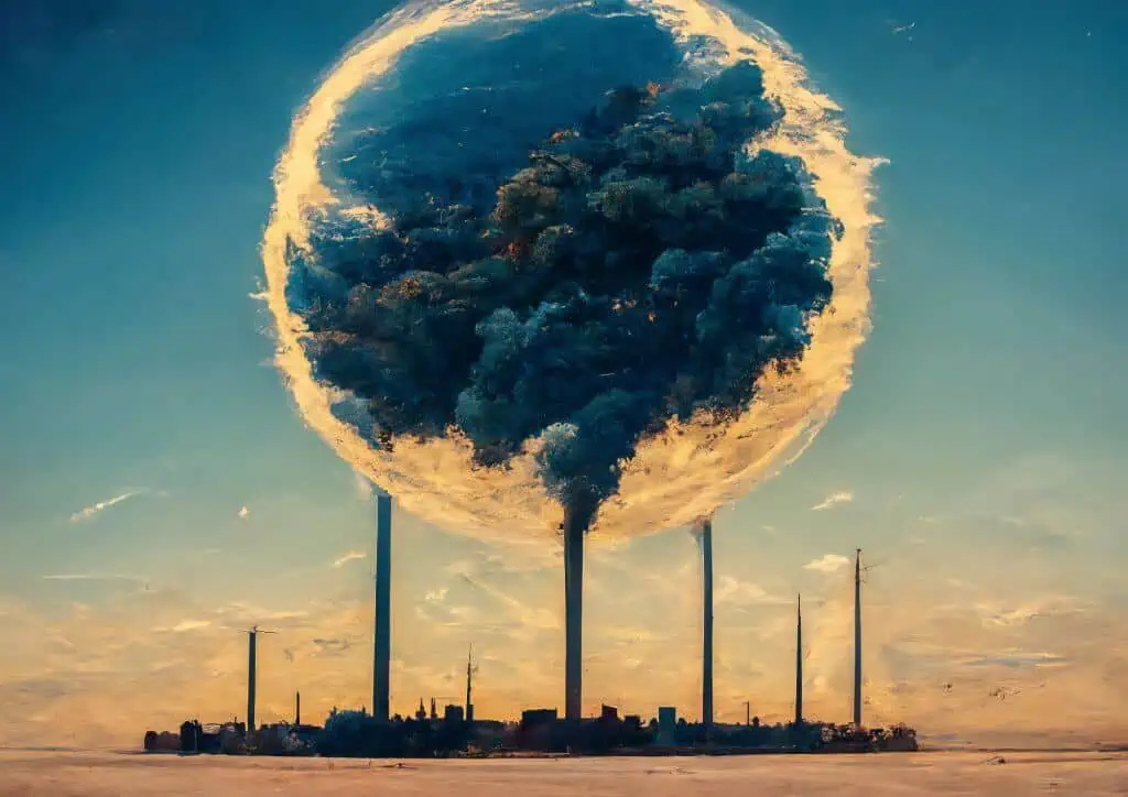 Industrial smoke forming a giant sphere in sky.