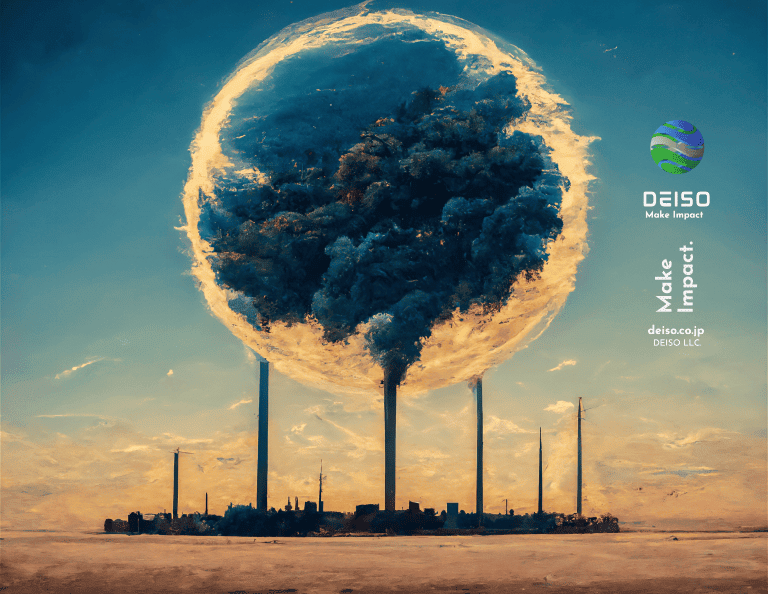 Surreal planet formation above industrial landscape