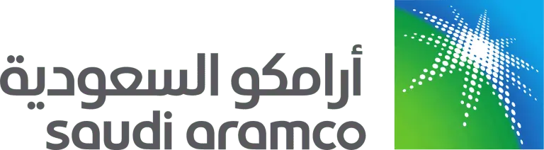 Saudi Aramco logo, Arabic and English text.