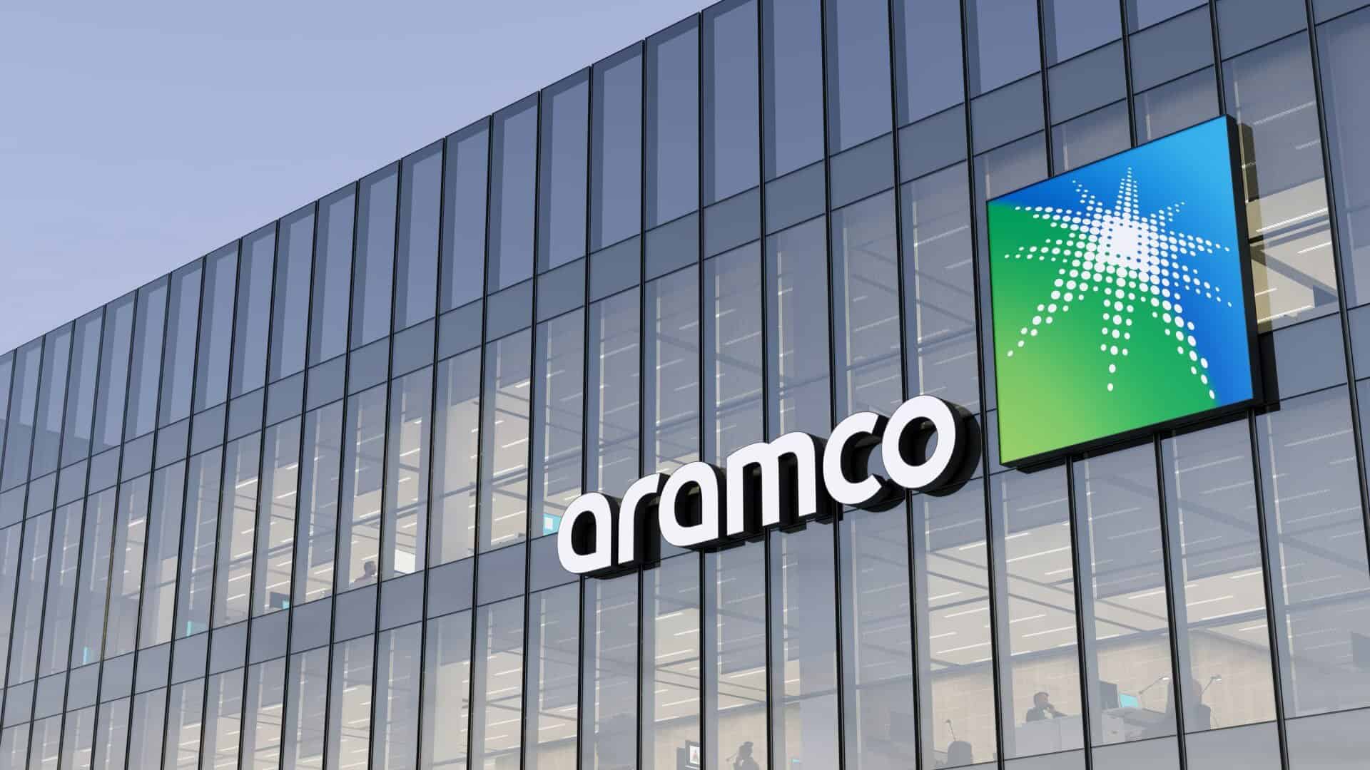 Aramco office building exterior with logo sign