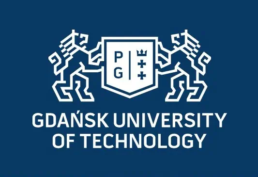 Gdańsk University of Technology logo on blue background.
