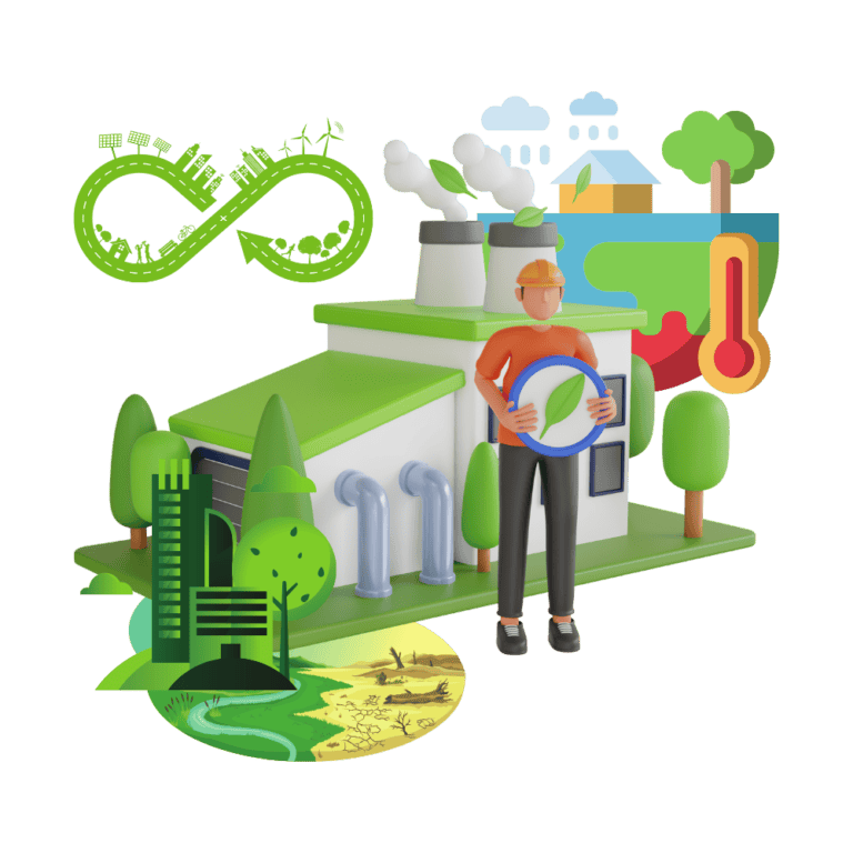Sustainable factory with eco-friendly elements illustration