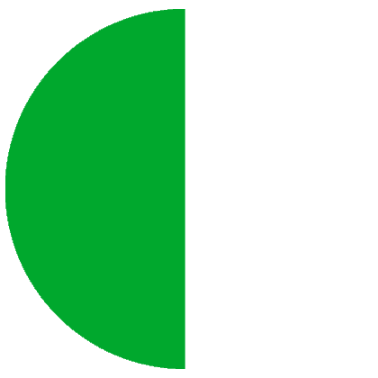 Ícono gráfico de semicírculo verde sobre fondo verde.