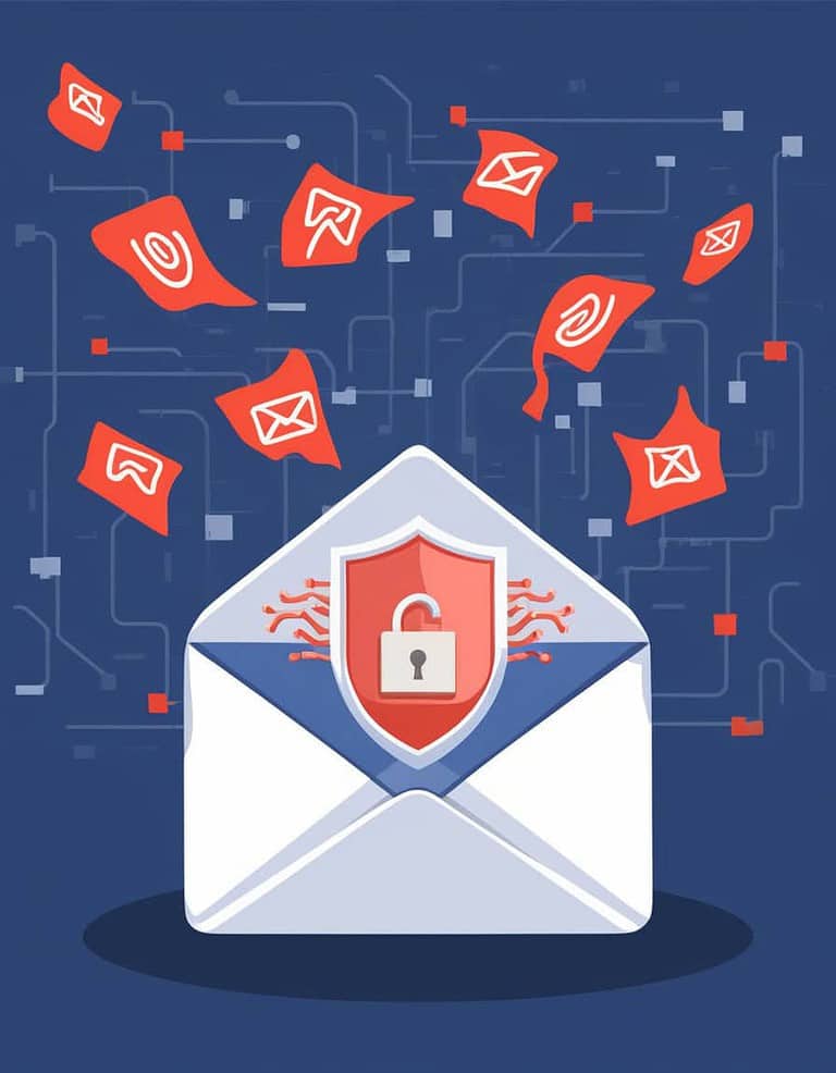 Email security with locked envelope and icons