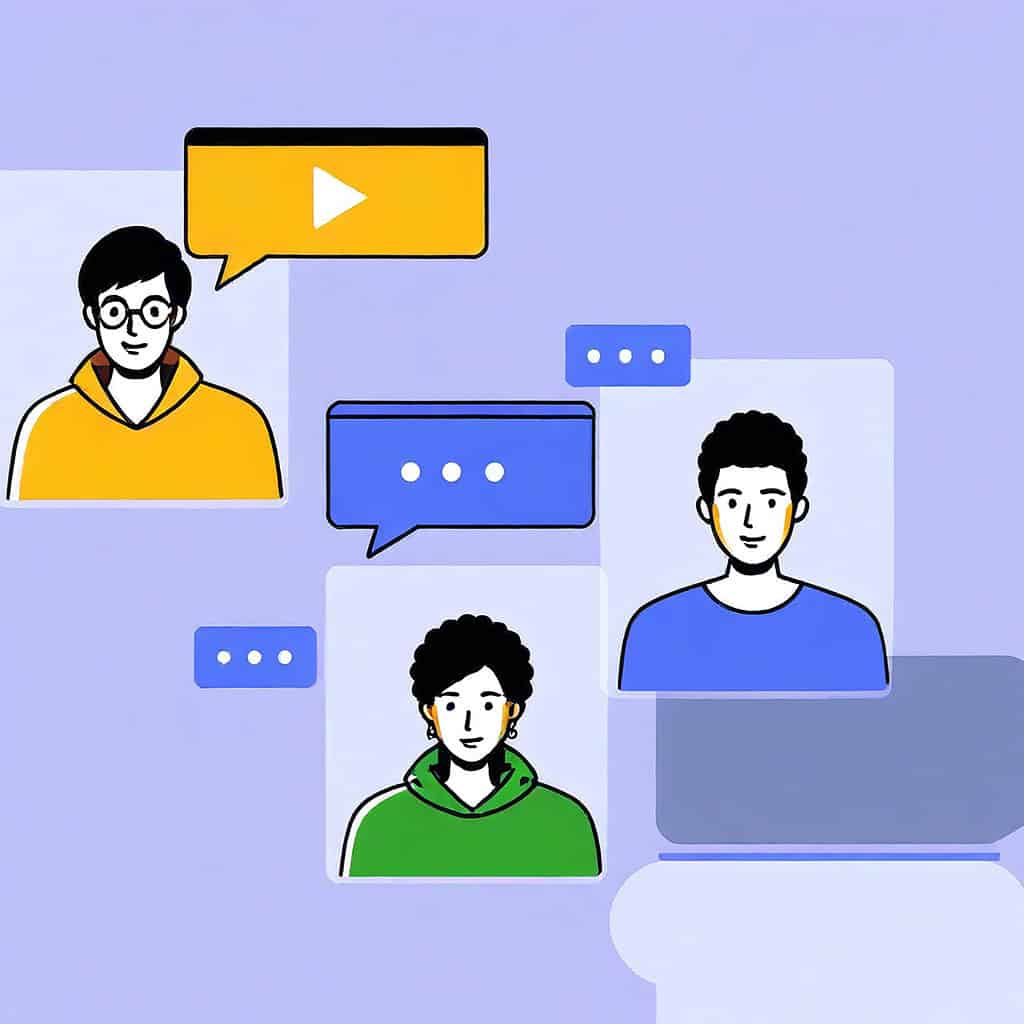 Illustration of people chatting with speech bubbles.