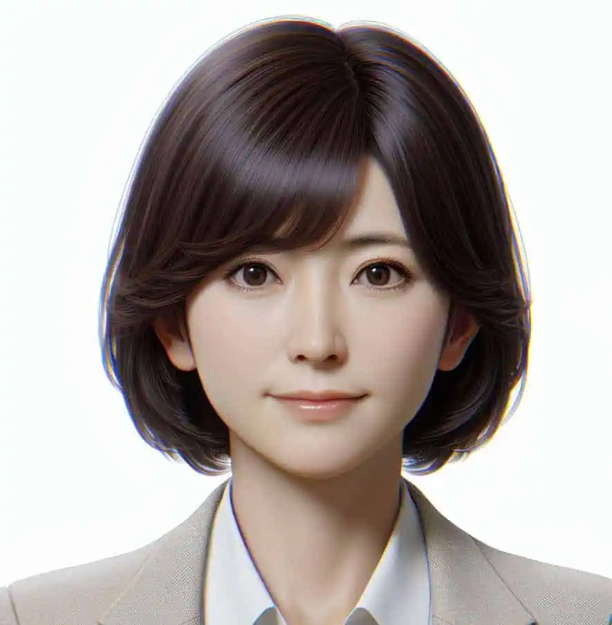 Realistic illustration of a woman with short hair.