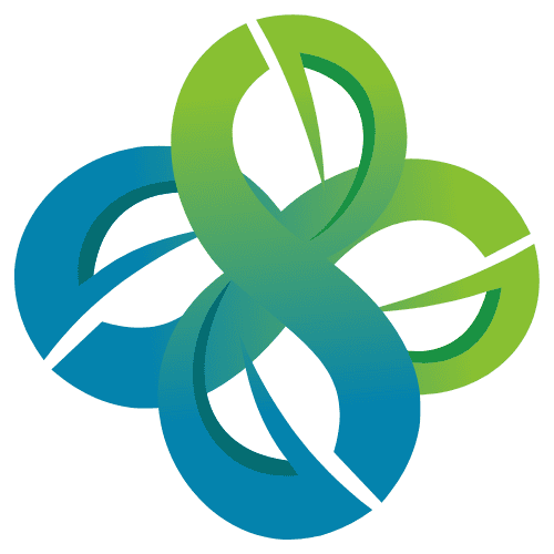 Interwoven green and blue abstract design logo