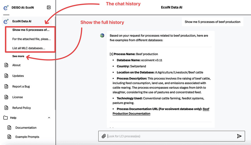 AI interface displaying beef production process details.