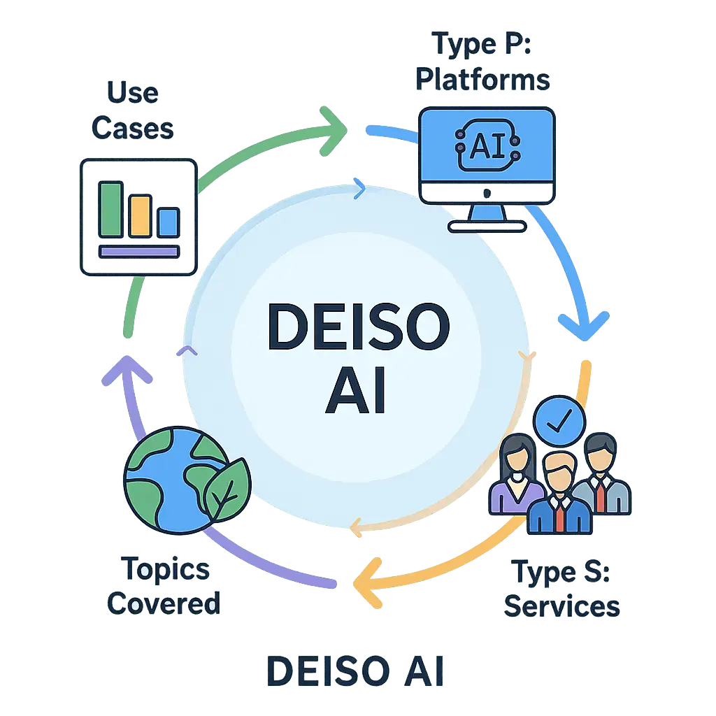 DEISO AI プラットフォーム サービスとユース ケースの図。