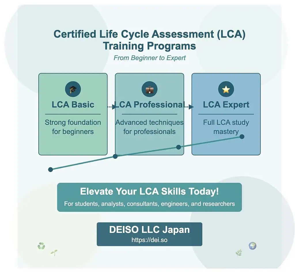 Certified LCA training: Basic, Professional, Expert levels.