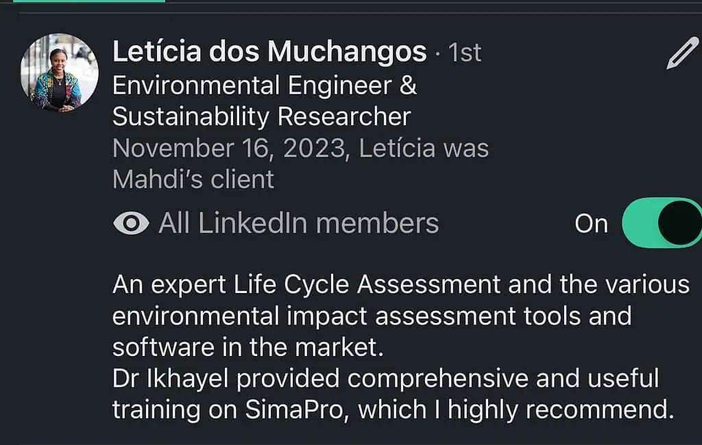 Environmental engineer, sustainability expert LinkedIn profile.