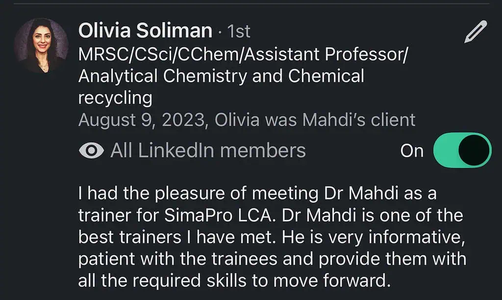 LinkedIn profile overview of an analytical chemistry professor.