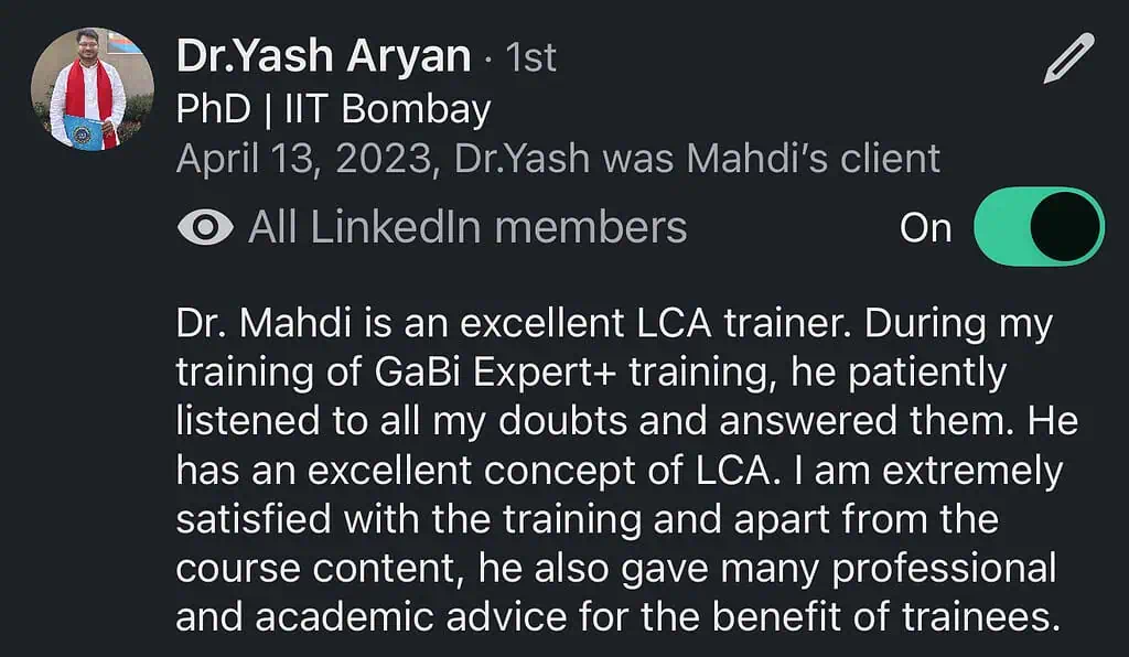 Dr. Yash Aryan's recommendation for LCA trainer.