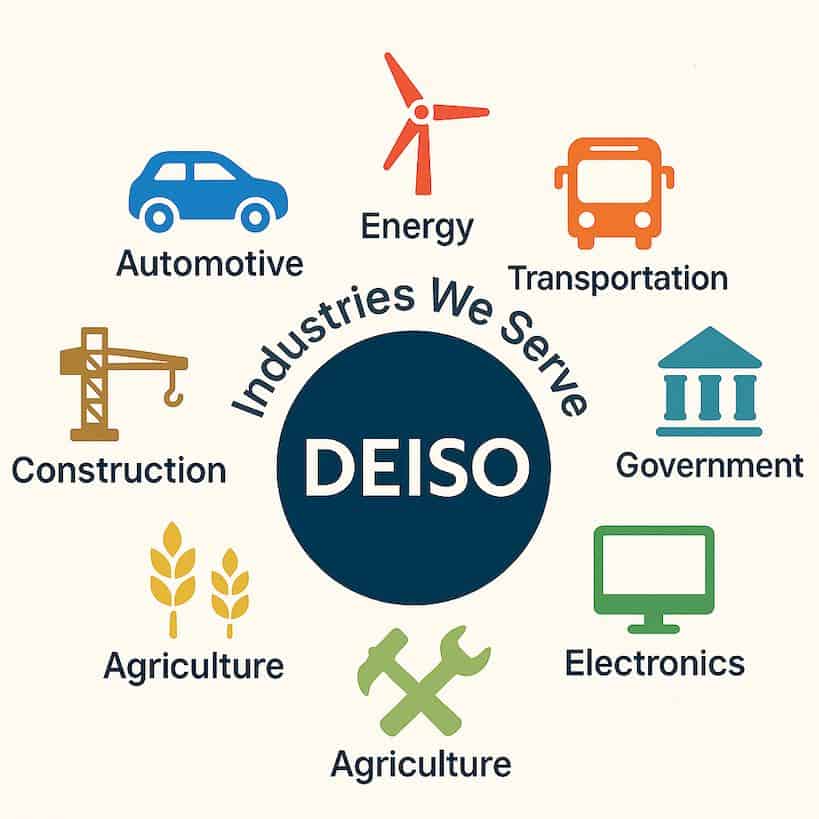 DEISO serves diverse industries like energy, transportation.