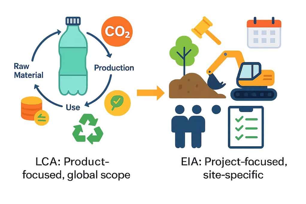Diagram comparing LCA and EIA methodologies.