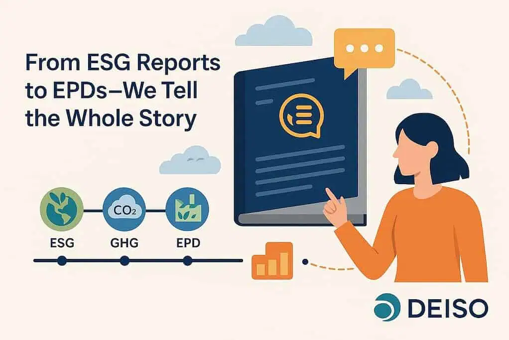 ESG to EPDs reporting infographic, Deiso branding