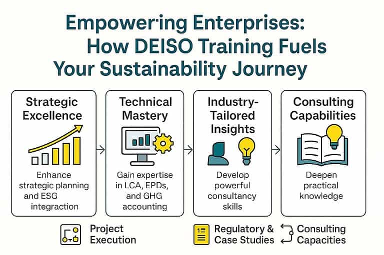 DEISO training boosts sustainability through strategy, mastery, insights.