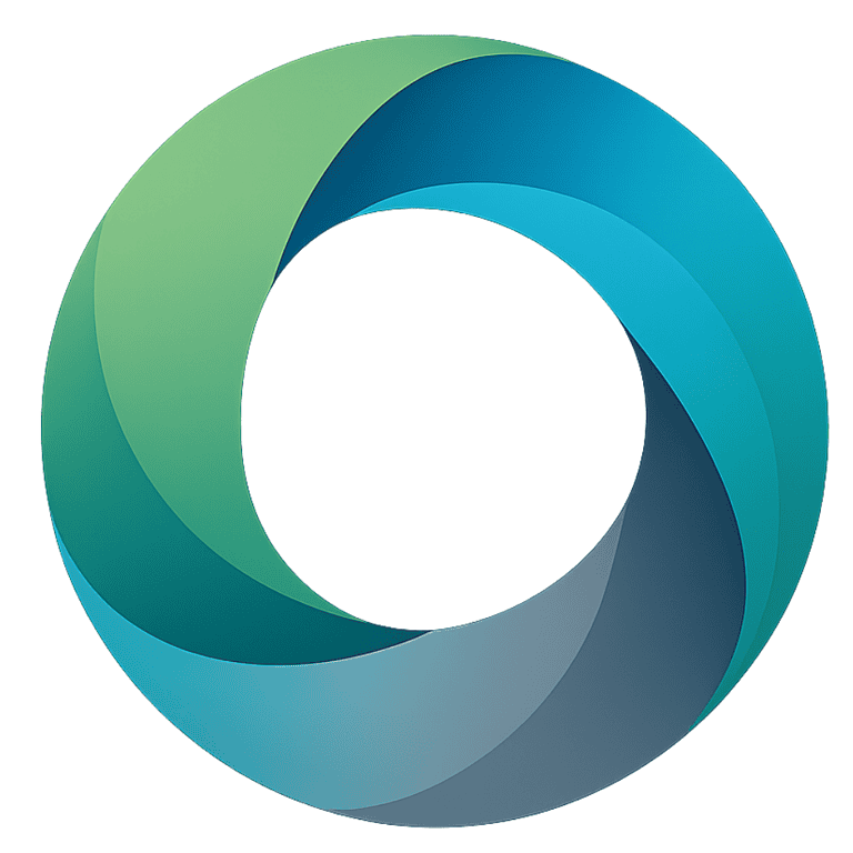 Colorful circular design with green and blue shades.