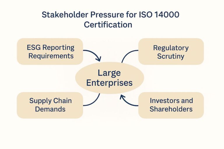 Stakeholder pressures influencing ISO 14000 certification.