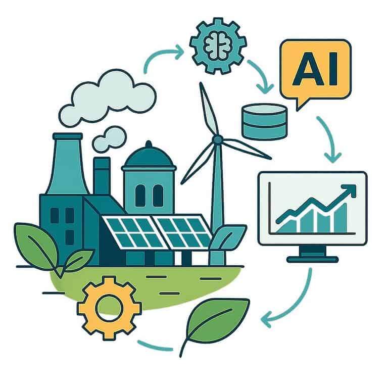 Renewable energy with AI integration illustration.