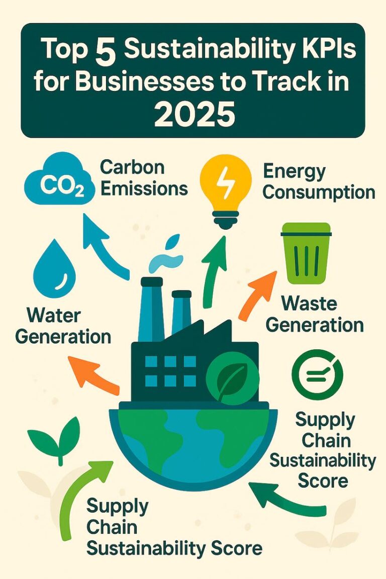Top 5 sustainability KPIs for businesses in 2025 infographic.