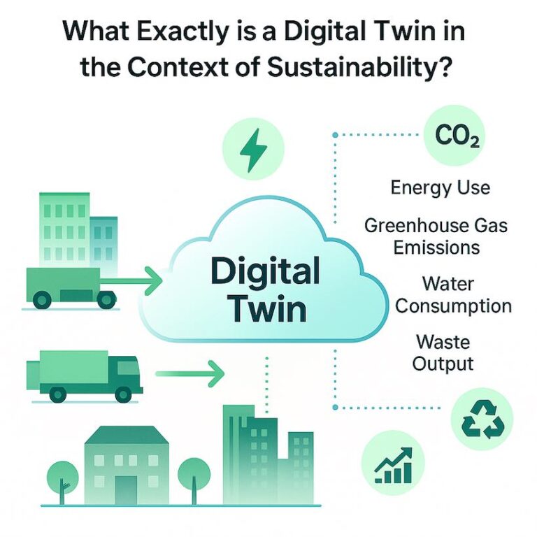 Digital Twin impacts sustainability factors like energy and emissions.