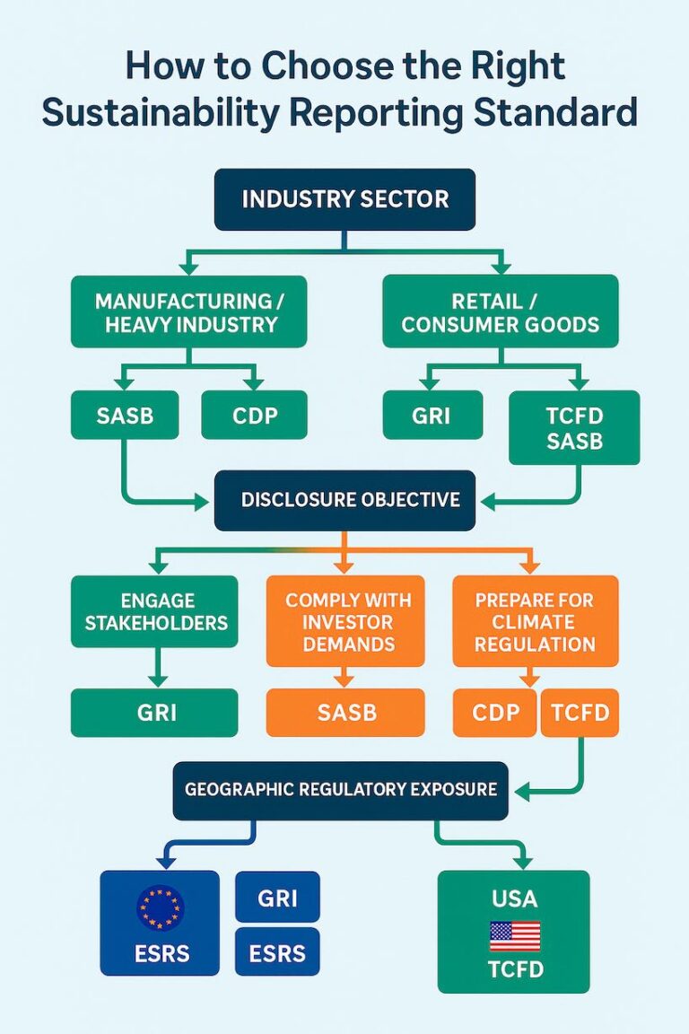 Flowchart for choosing sustainability reporting standards.