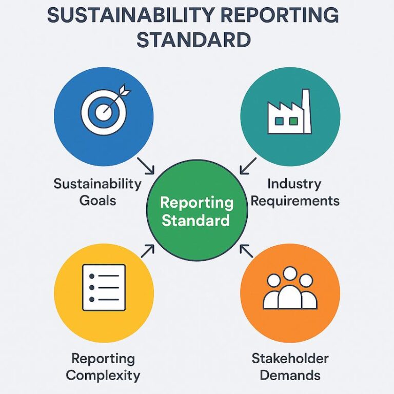 Sustainability Reporting Standard diagram with key elements.