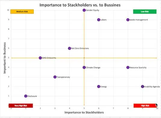 Quadrant chart: business versus stakeholder importance risks.