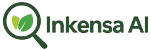 Inkensa AI logo with magnifying glass and leaf