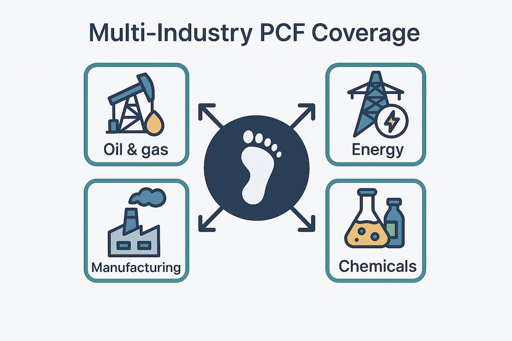 Multi-industry PCF coverage: oil, energy, manufacturing, chemicals.