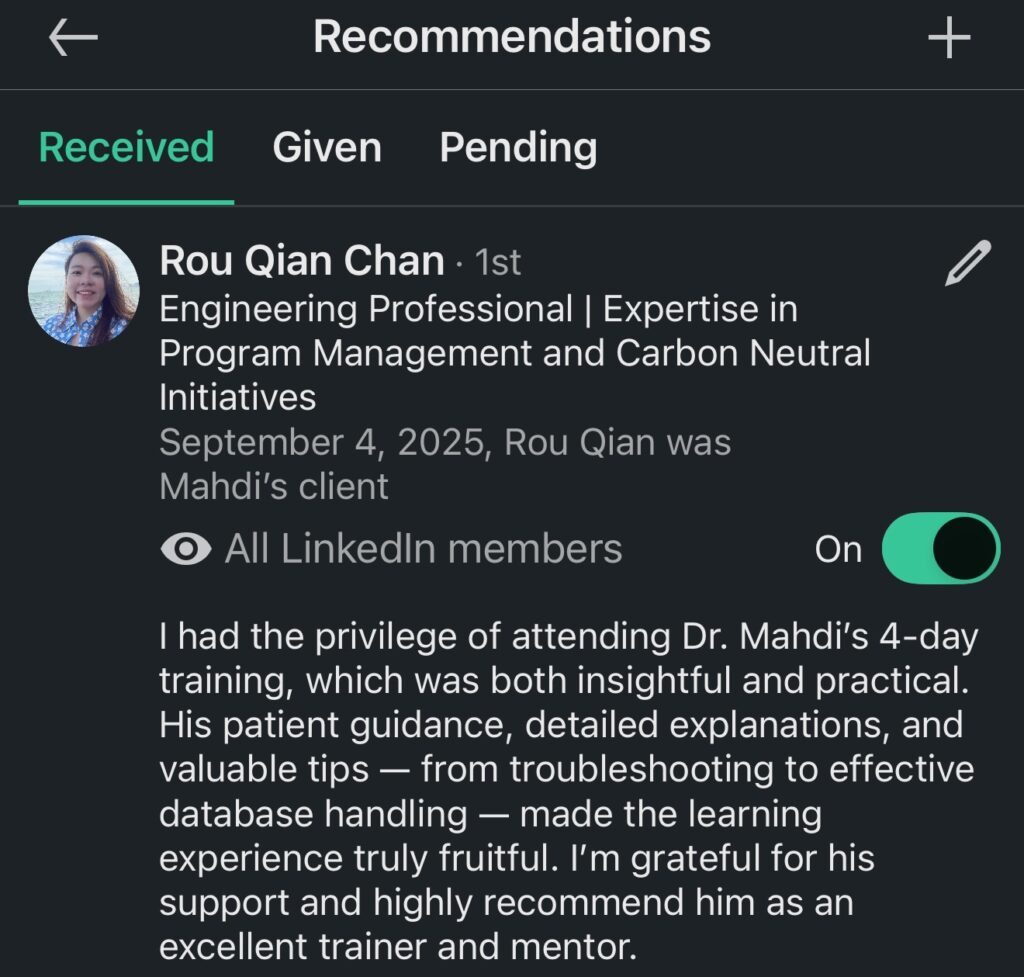 LinkedIn recommendation from engineering professional.