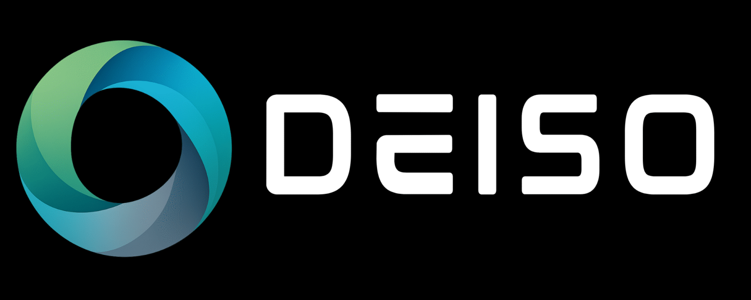 DEISO horizontal logo, white wordmark, black background