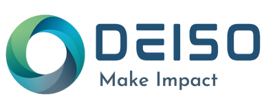 DEISO horizontal compact logo with slogan, navy text, transparent background