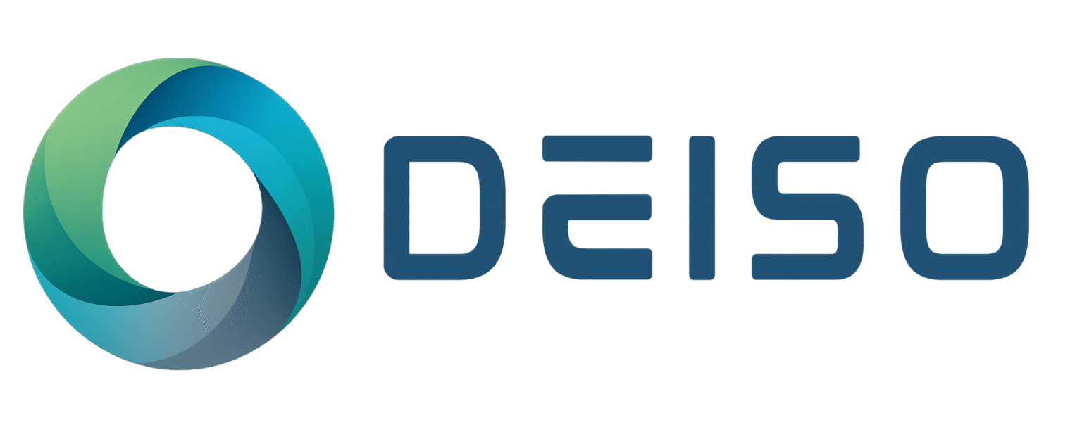 DEISO horizontal logo, navy wordmark, transparent background