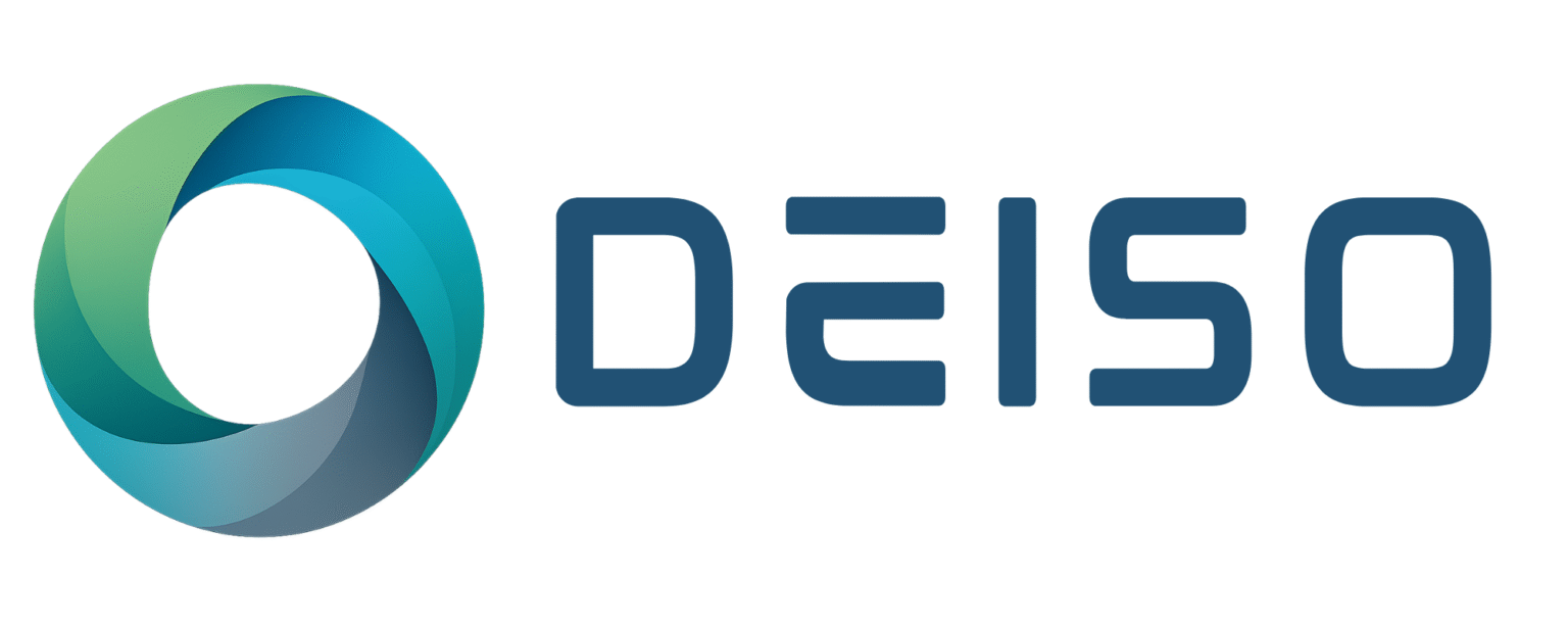 DEISO horizontal logo, navy wordmark, white background
