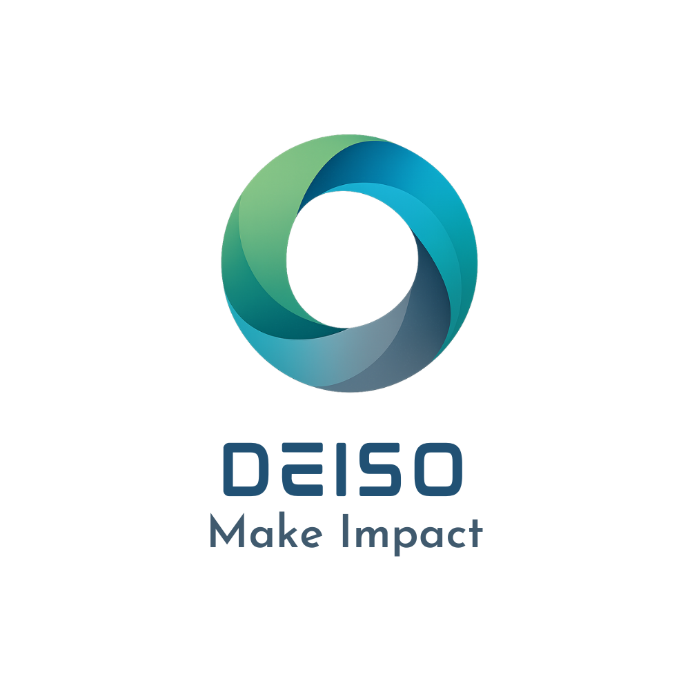 DEISO stacked logo, navy text, transparent background