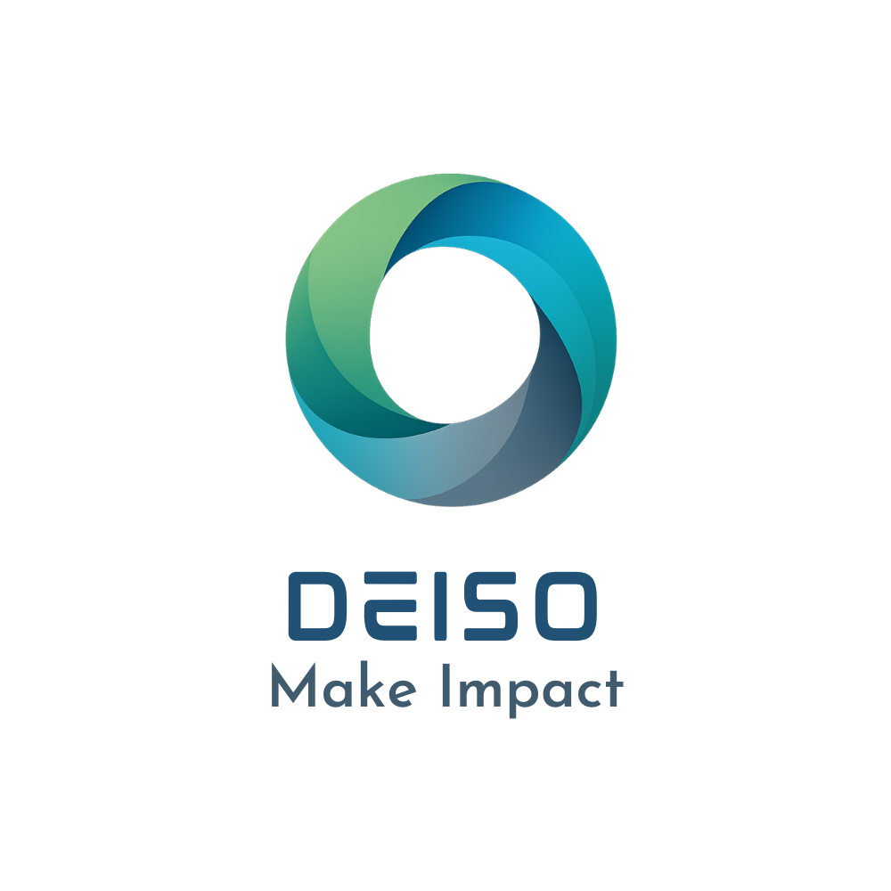 DEISO stacked logo, navy text, white background